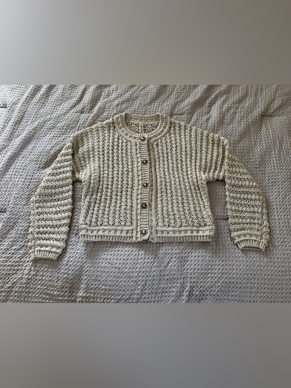 Crewneck Button-Front Chunky Knit Sweater - Cream